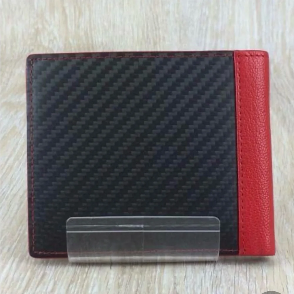 Hide K 1896 RFID Leather Bifold Wallet Red Carbon Fiber New